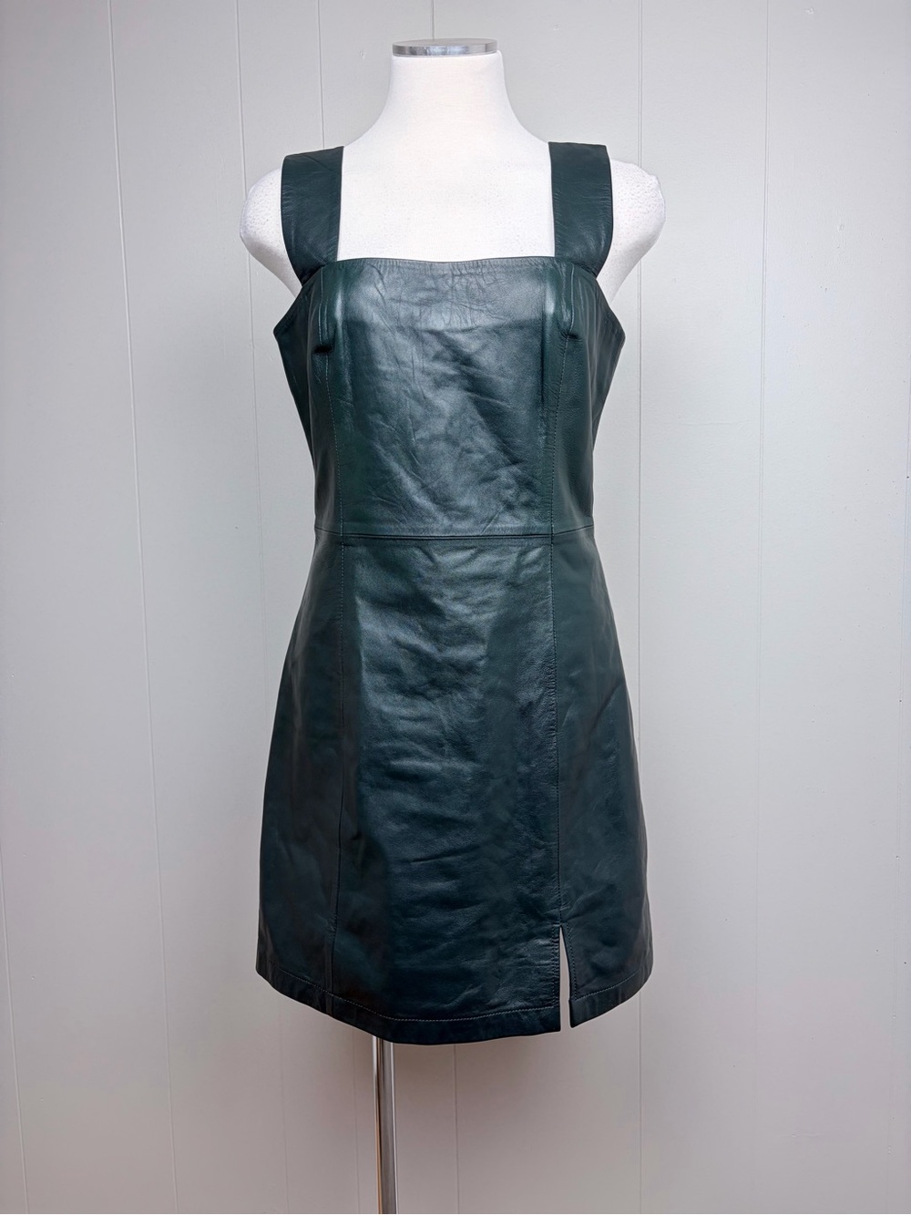 Reformation Austin VEDA Lamb Leather Mini Dress Forest Green Medium